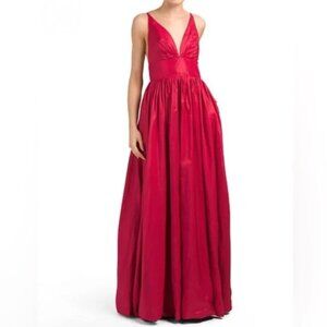 Fame and Partners Burgundy Red Astrid Maxi Dress Sleeveless V Neck Gown Holiday